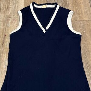 Vintage Navy Sleeveless V-Neck Top with White Trim